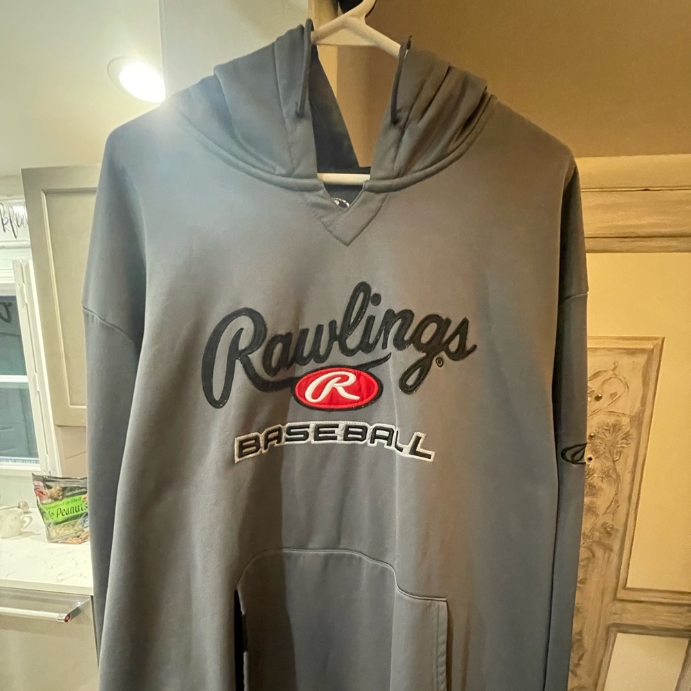 Lightly Used Rawlings Baseball Unisex Hooded Sweatshirt Gray XXL